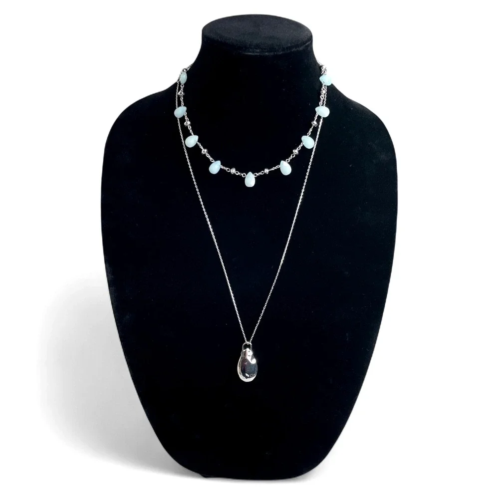 New WHBM Silver Light Blue Teardrop Escapist Necklace White House Black Market